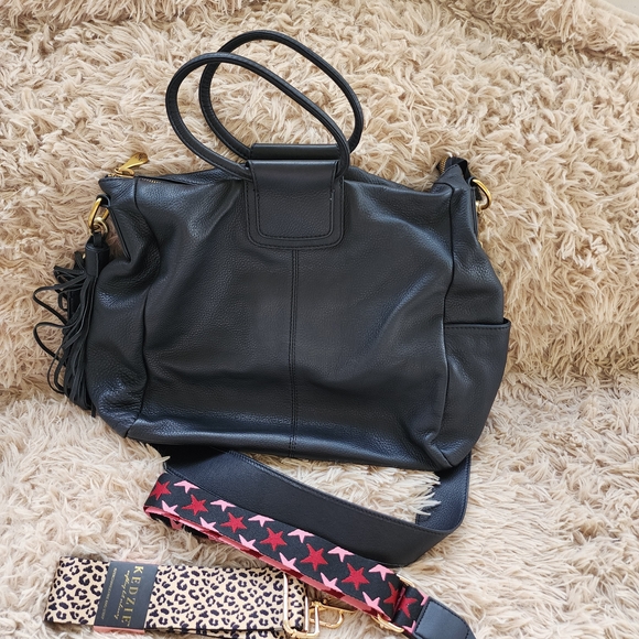 HOBO Black Leather Shoulder Bag with Gold Accents - Picture 1 of 9